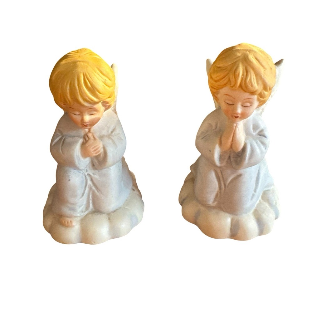 Vintage Christmas Around the World Praying Angels Candle Holders PAIR 5"